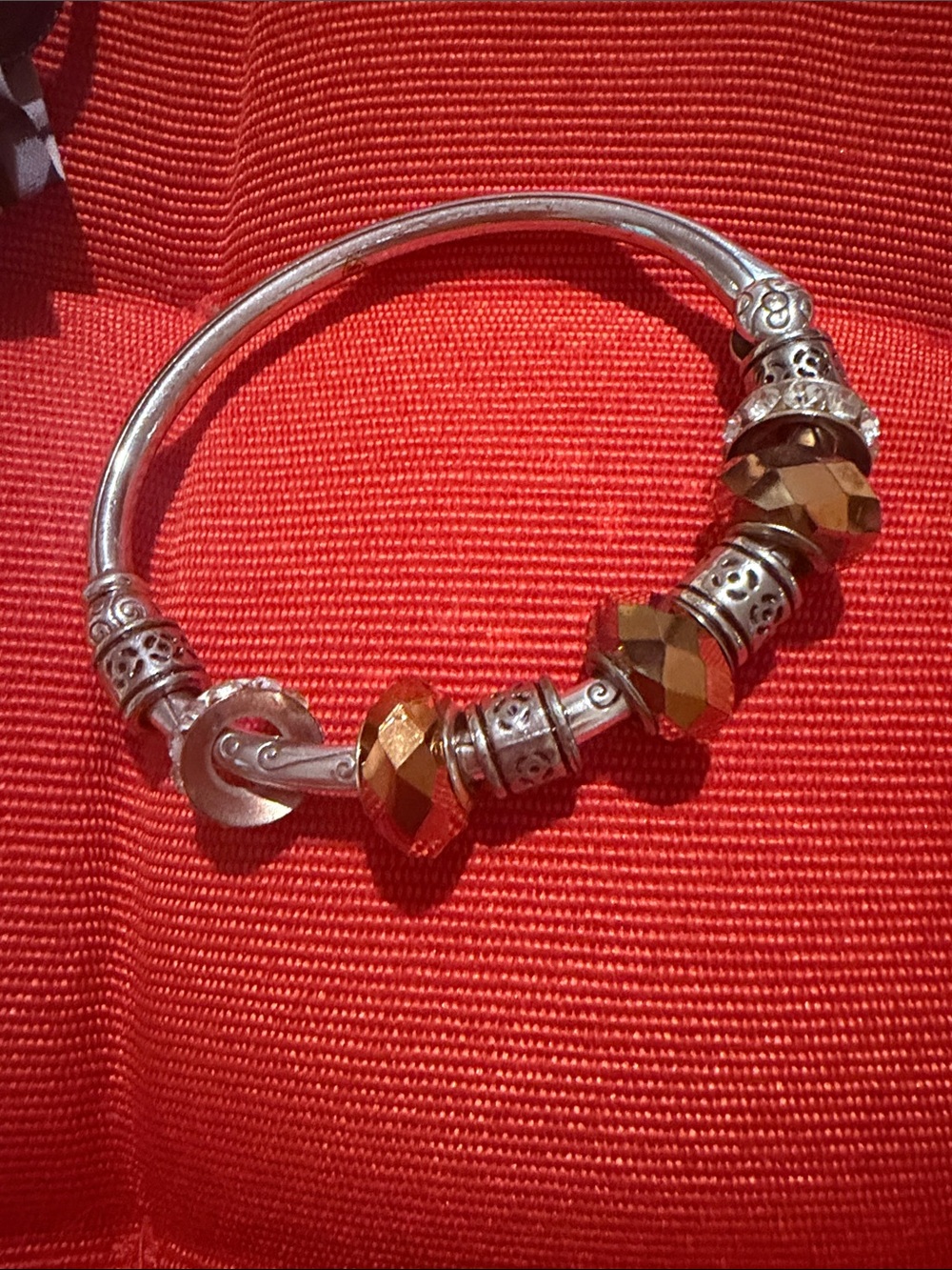 Brighton magnetic charm Bangle Bracelet w/Amber, silver & clear Crystal charms - Picture 2 of 4